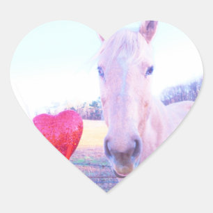 Sticker Cœur Cheval jaune et Coeur rouge