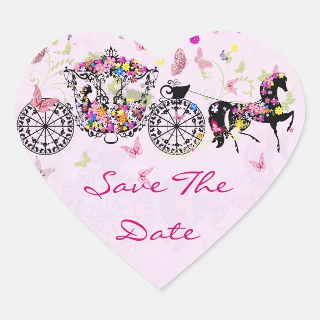 Sticker Cœur Cheval mariage & Fleurs de transport & Papillons (Devant)