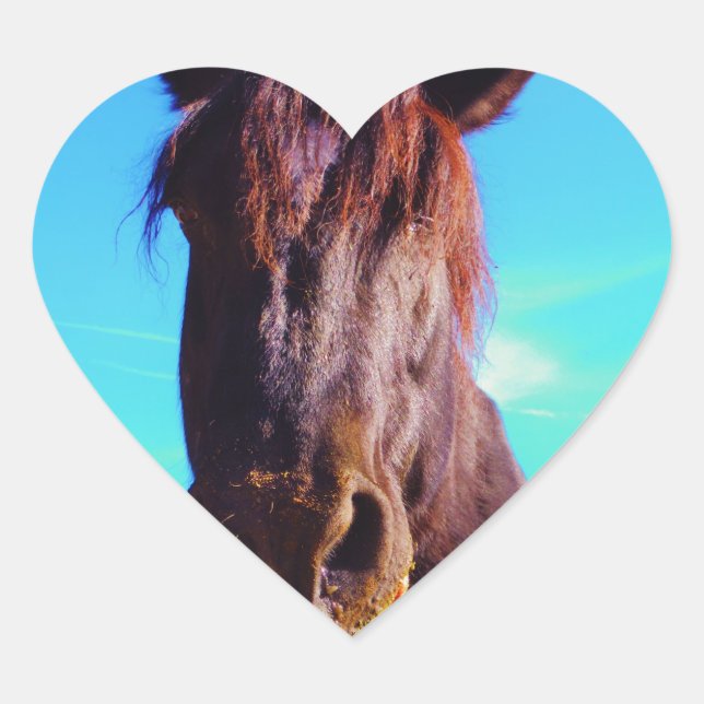 Sticker Cœur Cheval pourpre avec Bouche verte (Devant)