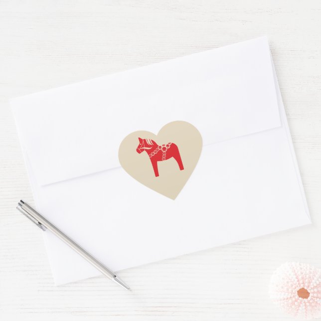 Sticker Cœur Cheval Suédois Rouge Design de Noël Scandinave (Enveloppe)