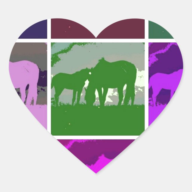 Sticker Cœur Chevaux d'art pop multicolore (Devant)