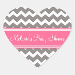 Sticker Cœur Chevron Baby shower rose gris Favoriser les autoco
