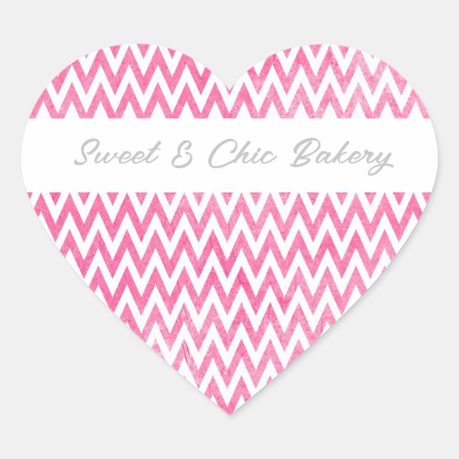Sticker Cœur Chevron blanc rose (Devant)
