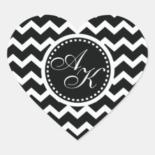 Sticker Cœur Chevron noir et blanc Zig Zag Retro Elégance