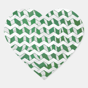 Sticker Cœur Chevron Zebra Green et White Print