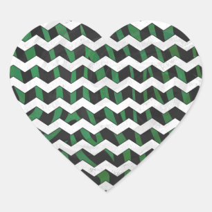 Sticker Cœur Chevron Zebra noir et vert