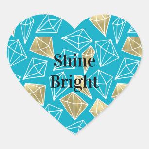 Sticker Cœur Chic bleu turquoise Aqua Diamants Or