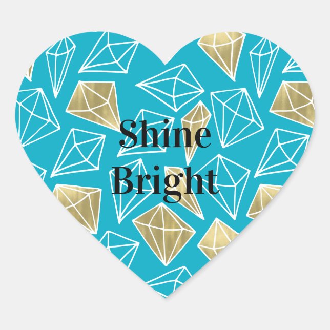Sticker Cœur Chic bleu turquoise Aqua Diamants Or (Devant)