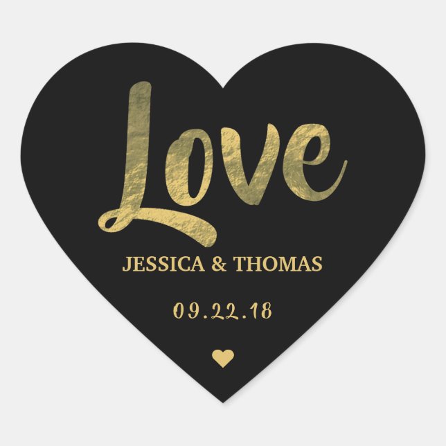 Sticker Cœur Chic Faux Gold Foil Custom Wedding Love Modèle (Devant)