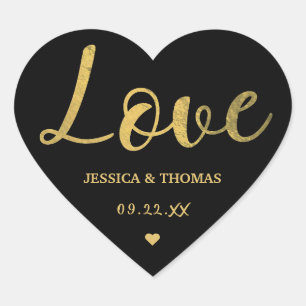 Sticker Cœur Chic Faux Gold Foil Typographie Script Love Mariag