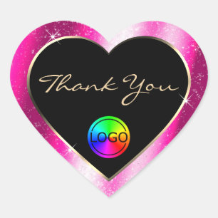Sticker Cœur Chic Parties scintillant rose chaud Merci et logo