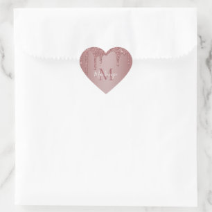 Sticker Cœur Chic Rose Gold Parties scintillant gouttes Monogra