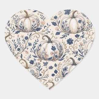 Sticker Cœur Chic Vintage Citrouille Ivoire Floral Chinoiserie