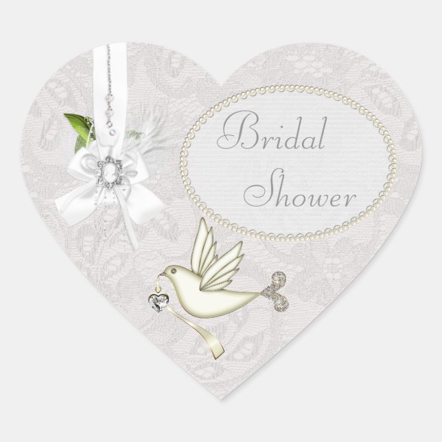 Sticker Cœur Chic White Dove Paisley Lace & Cameo Fête des mari (Devant)
