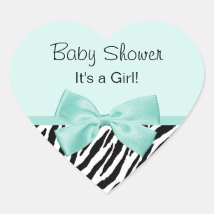 Sticker Cœur Chic Zebra Mint Ribbon Girl Baby shower