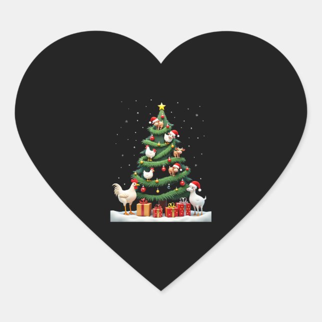 Sticker Cœur Chicken Cow Goat Horse Farm Animal Farmer Christma (Devant)