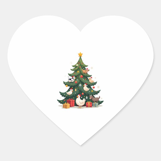 Sticker Cœur Chicken Cow Goat Horse Farm Animal Farmer Christma (Devant)