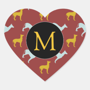 Sticker Cœur Chien Année Zodiaque Anniversaire Monogramme coeur