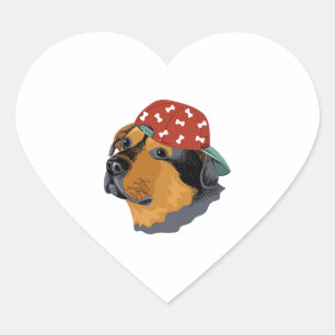 Sticker Cœur Chien avec chapeau rouge