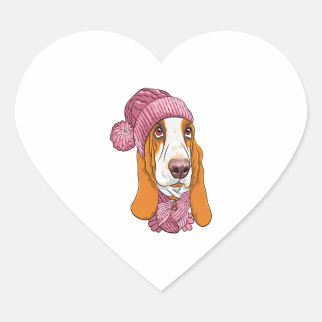Sticker Cœur chien Basset Hound race en tricot casquette (Devant)