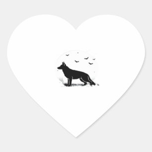 Sticker Cœur Chien berger allemand � Halloween Lune Silhouette 