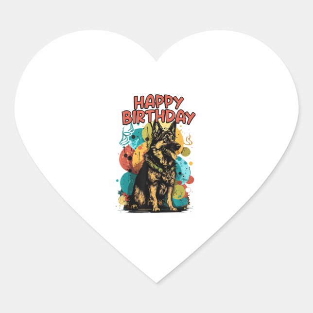Sticker Cœur Chien berger allemand joyeux fête d'anniversaire S (Devant)