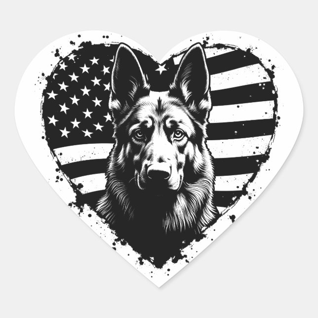 Sticker Cœur Chien berger allemand USA Drapeau américain 4 juil (Devant)