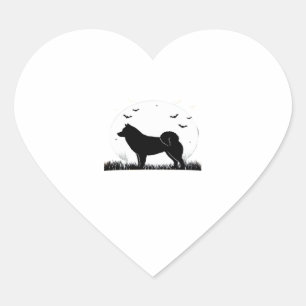 Sticker Cœur Chien de Hokkaido � Silhouette de Lune d'Halloween
