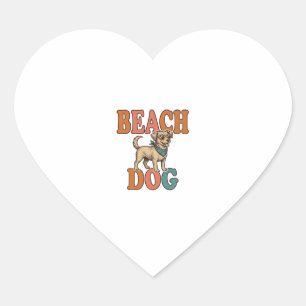 Sticker Cœur Chien de plage gravure vintage conception graphiqu