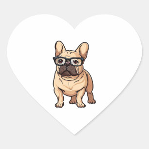 Sticker Cœur Chien de taureau français portant des lunettes