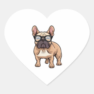 Sticker Cœur Chien de taureau français portant des lunettes