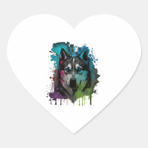 Sticker Cœur Chien Husky