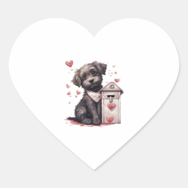 Sticker Cœur Chien livrant l'amour Lettre Saint Valentin Canine (Devant)