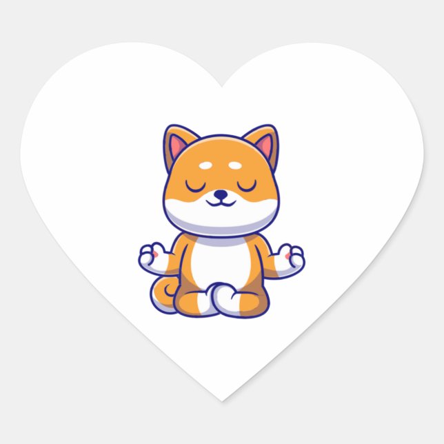 Sticker Cœur Chien mignon shiba inu faisant du yoga méditation  (Devant)