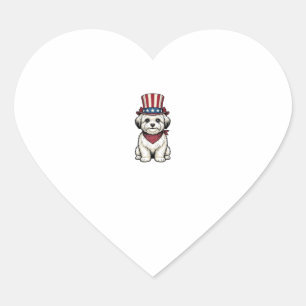 Sticker Cœur Chien Patriotique Gravure Vintage Design Vectoriel