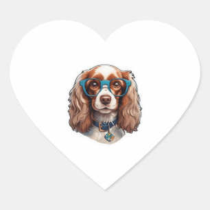 Sticker Cœur Chien Puppy Pooch Cute Drôle Lunettes Etudiant