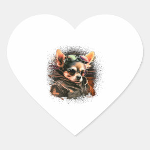 Sticker Cœur Chihuahua Biker Motorcyle Riding Chien Papa