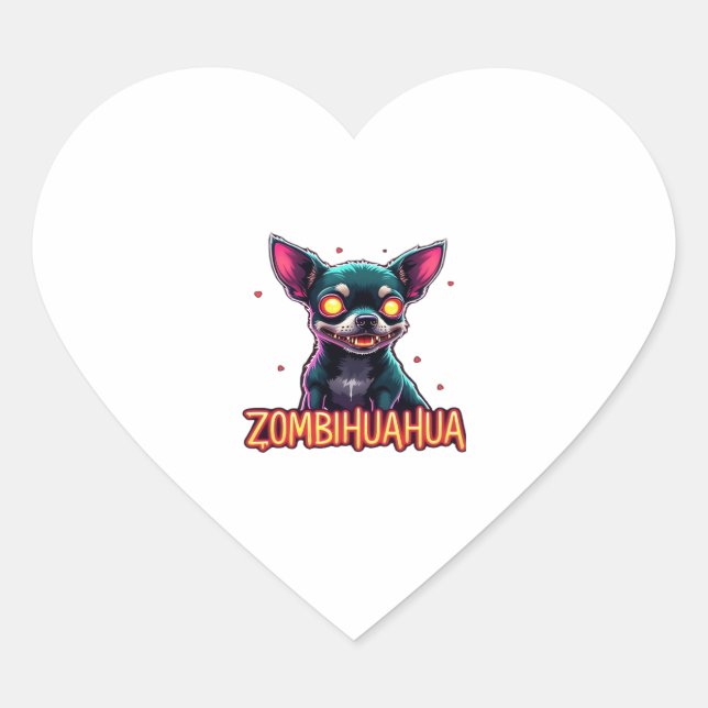 Sticker Cœur Chihuahua Chi Chichi Chiwawa Zombie Chien Hallowee (Devant)