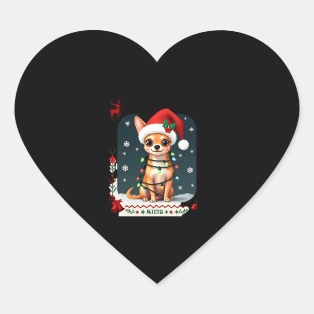 Sticker Cœur Chihuahua Christmas Père Noël Ugly Sweater Amoureu (Devant)