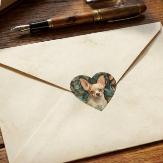 Sticker Cœur Chihuahua in the Style of William Morris