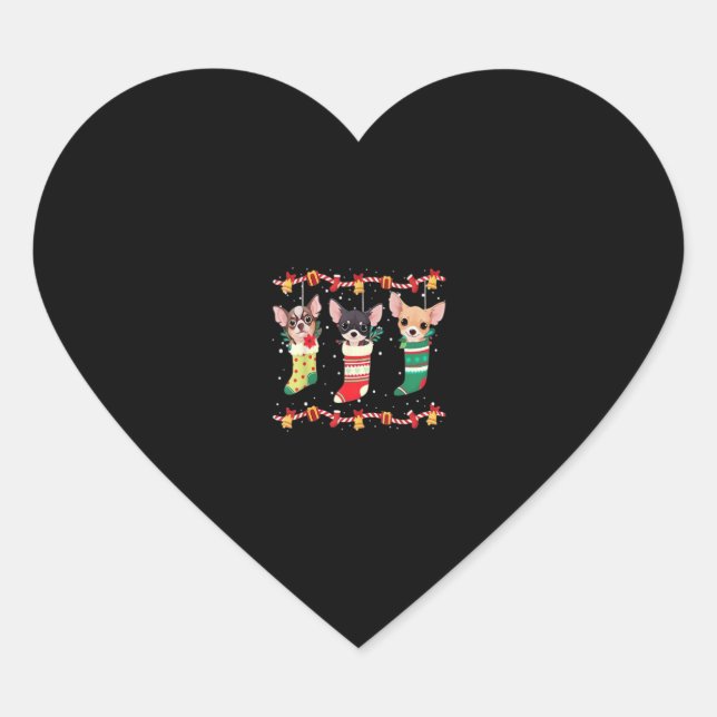 Sticker Cœur Chihuahua lumières de Noël Drôle Noël Amoureux des (Devant)