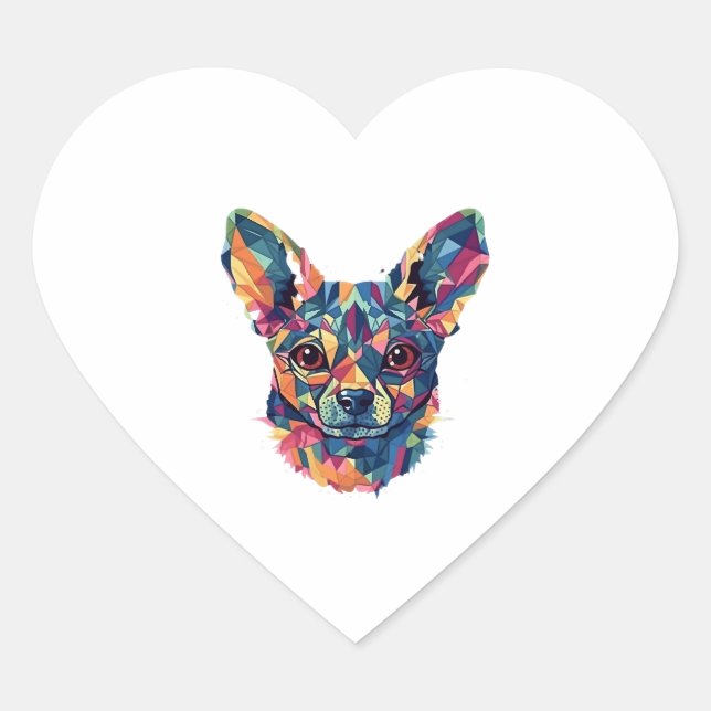 Sticker Cœur Chihuahua Mosaic Geometrical Art Chien (Devant)