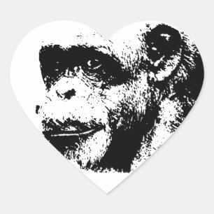 Sticker Cœur Chimpanzé noir et blanc