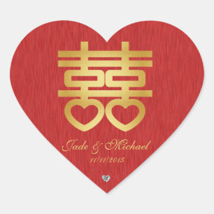 Sticker Cœur Chinois "Coeur" Double Bonheur avec diamants