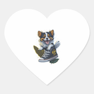 Sticker Cœur Chiot mignon En Basket