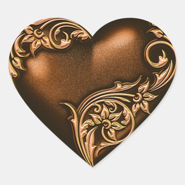 Sticker Cœur Chocolat à bille cardiaque Brown avec or (Devant)