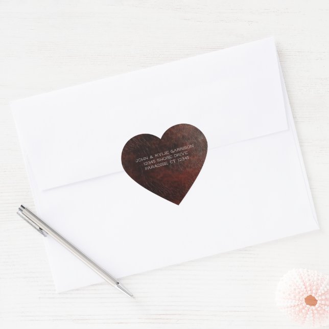 Sticker Cœur Chocolat foncé Brown Mariage en cuir (Enveloppe)