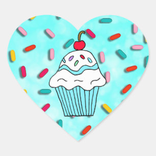 Sticker Cœur Chocolats Cupcake avec des arroses de bonbons