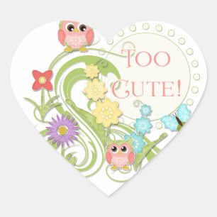 Sticker Cœur Chouette blanche mignonne n Papillon défiler l'art