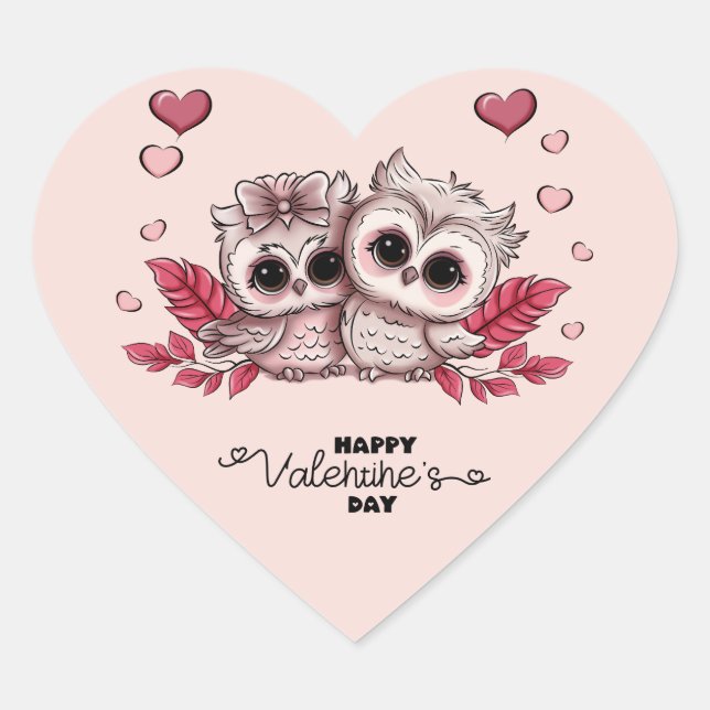 Sticker Cœur Chouette cartonnée amoureux Coeur Saint-Valentin (Devant)